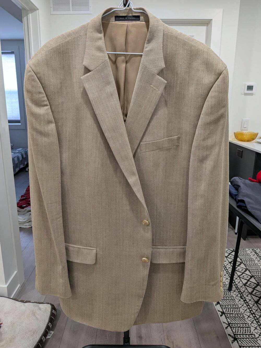 Lauren Ralph Lauren Silk Wool Blazer 48L Herringbone Tan Sport Coat Long Fit